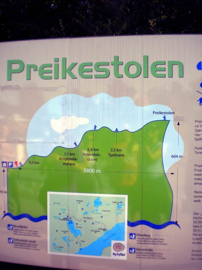 Cartel explicativo del recorrido hacia el Preikestolen