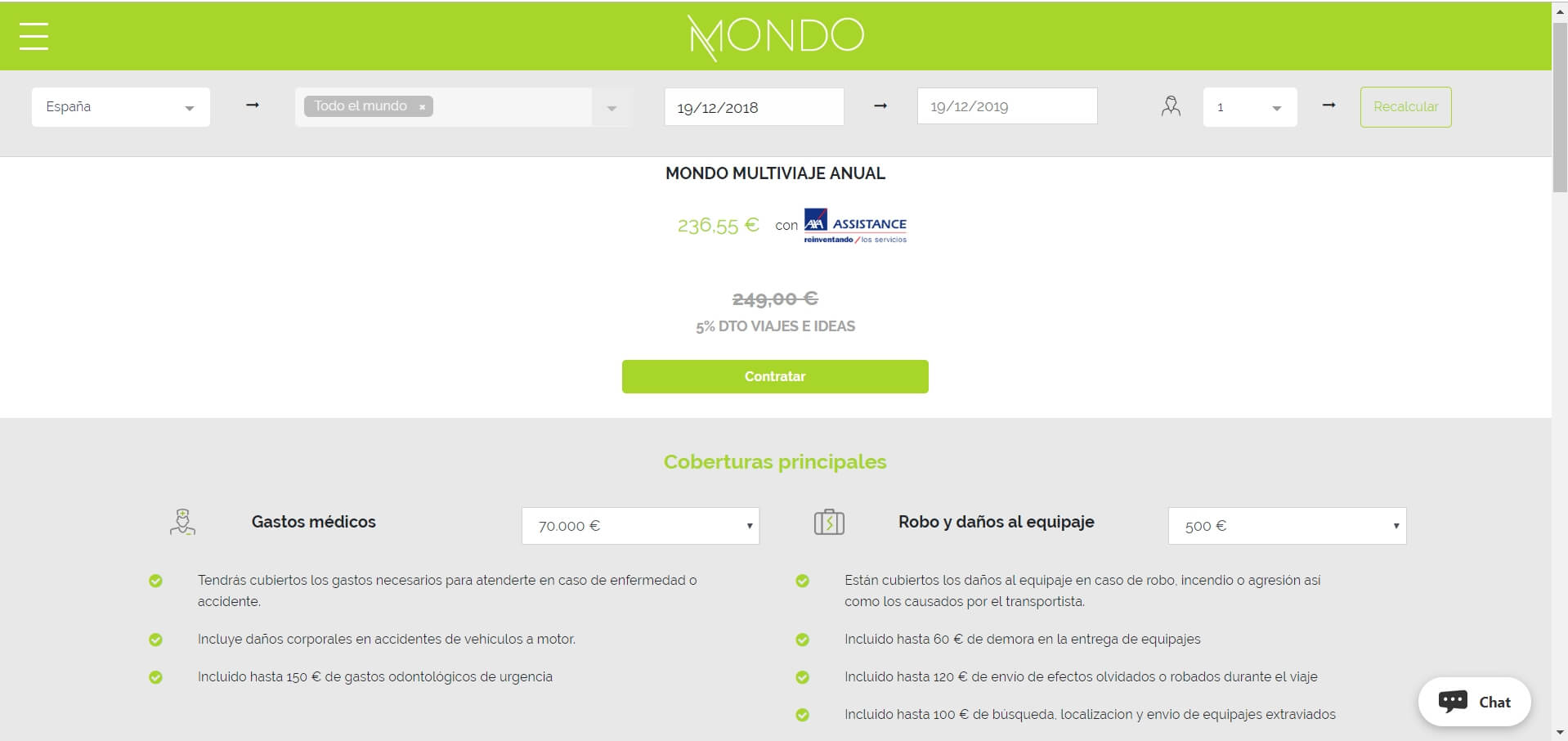 Seguros de viaje de Mondo