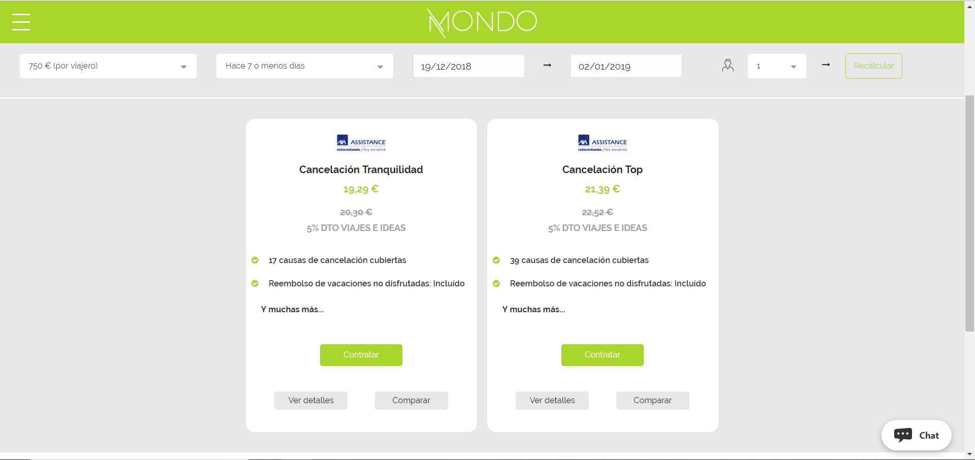 Seguros de viaje de Mondo