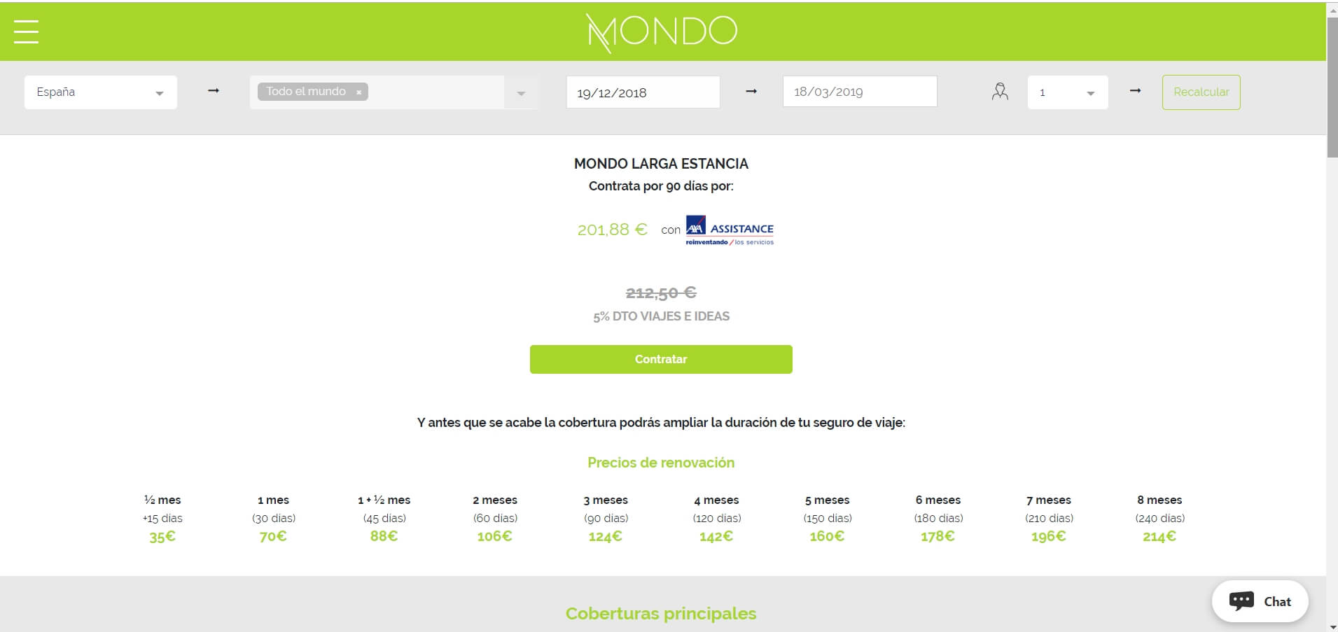 Seguros de viaje de Mondo