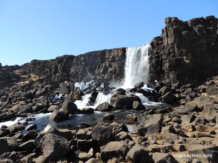 Caida del agua entre paredes basálticas